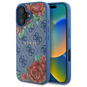 Guess Case for iPhone 16 6.1" 4G Flowers Print MagSafe, GUHMP16SP4ROPEMCB, Blue