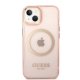 Guess GUHMP14MHTCMP Gold Outline Translucent MagSafe dėklas iPhone 14 Plus (Rausvas)