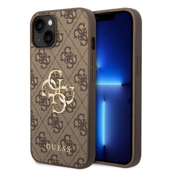 Guess dėklas iPhone 15 Plus telefonui 4G Big Metal Logo, rudas