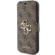 Guess 4G Metal Logo atverčiamas dėklas iPhone 15 / 14 / 13, rudas