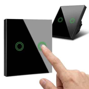 Touch Light Switch Maclean MCE711B, Double, Tempered Glass, 86x86 mm, Black
