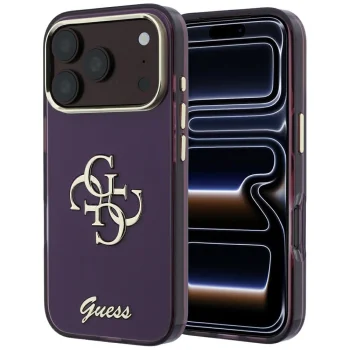 Guess IML 4G Script Metal dėklas skirtas iPhone 17 Pro / 18 Pro, bordo