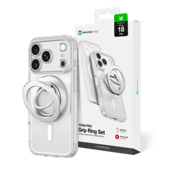 Dėklas iPhone 18 Pro AmazingThing Titan Pro Lens Ring Set su MagSafe, skaidrus