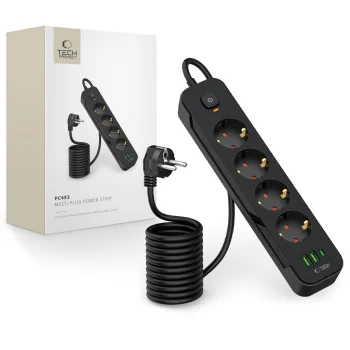 Maitinimo ilgintuvas Tech-Protect PCL4X3, 4 lizdai, 2xUSB-A, 1xUSB-C, 2 m, juodas