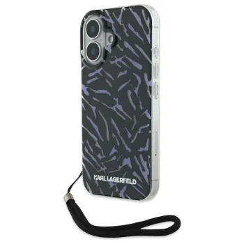 Karl Lagerfeld dėklas iPhone 16 telefonui Zebra With Cord, violetinis