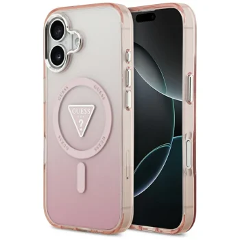 Guess IML Gradient Triangle Logo MagSafe dėklas iPhone 17, rožinis