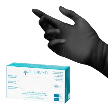 All4Med vienkartinės nitrilinės diagnostinės pirštinės, juodos, Dydis L, 100 vnt.