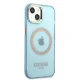 Guess Gold Outline Translucent MagSafe dėklas iPhone 13, mėlynas