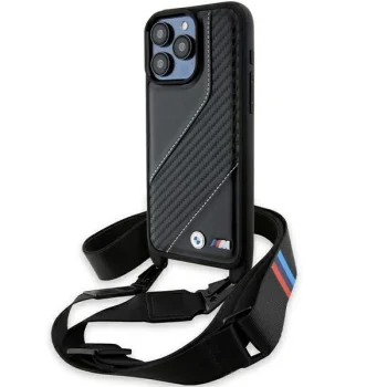 BMW M Edition Carbon Stripe & Strap dėklas skirtas iPhone 15 Pro Max, juodas