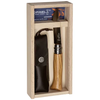 Opinel No. 08 Pocket Knife with Olive Wood Handle & Sheath