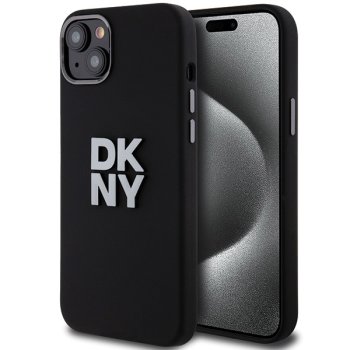DKNY dėklas, skirtas iPhone 15 Plus, HC Silicone w Stack Metal Logo, juodas