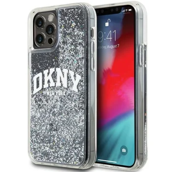 DKNY Liquid Glitter Big Logo dėklas iPhone 12 / 12 Pro telefonui, juodas