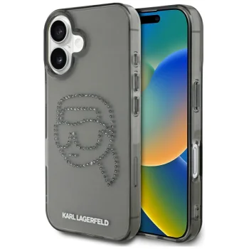 Karl Lagerfeld IML Rhinestones Karl Head Case for iPhone 16, Black