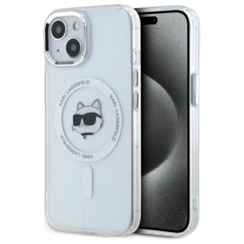 Karl Lagerfeld IML Metal Choupette Head MagSafe dėklas iPhone 15, baltas