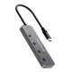 Wozinsky WHS080YSS 4 prievadų USB-A 3.0 šakotuvas su jungikliais ir USB-C laidu, pilkas