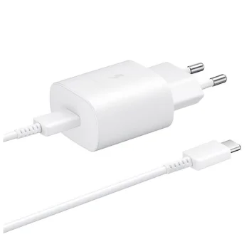 Samsung 25W įkroviklis EP-TA800EWE su USB-C / USB-C laidu EP-DA705BWE, baltas