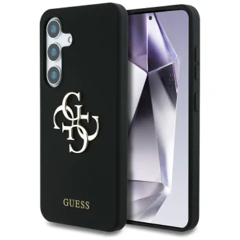 Guess Silicone Big 4G Logo Bottom Script dėklas Samsung Galaxy S25, juodas