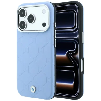 BMW Sign Deboss Quilted Metal Logo MagSafe dėklas iPhone 17 Pro / 18 Pro, mėlynas