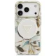Guess IML Glitter Flowers Triangle MagSafe dėklas iPhone 17 Pro / 18 Pro, baltas