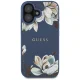 Guess Grained Printed Flower Pattern MagSafe dėklas telefonui iPhone 16, mėlynas