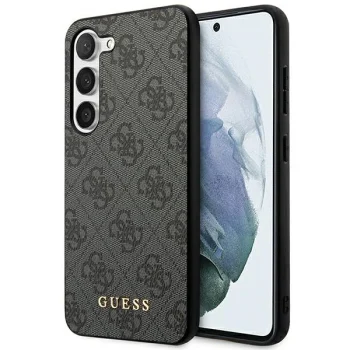 Guess 4G Metal Gold Logo dėklas, skirtas Samsung Galaxy S23, pilkas