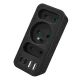 Elektros lizdų šakotuvas Maclean MCE248 F/B su 3 lizdais, 2x USB-A ir 2x USB-C PD 20W, juodas