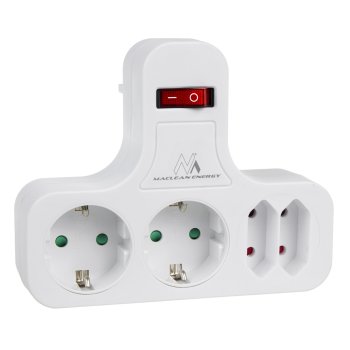 Maclean MCE224G Elektros Skirstytuvas su 4 Lizdais ir Jungikliu, Schuko, Baltas