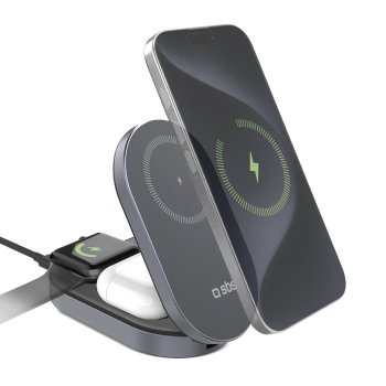 SBS 3-in-1 sulankstoma belaidė įkrovimo stotelė Qi2 MFi, juoda