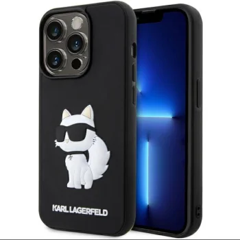 Karl Lagerfeld dėklas iPhone 14 Pro, 3D Rubber Choupette, juodas