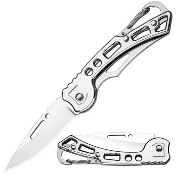 Folding Knife with Carabiner AG923A, Silver