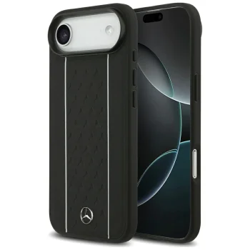 Mercedes Leather Star Pattern Stripes dėklas su MagSafe skirtas iPhone Air, juodas