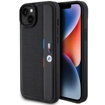 BMW Perforated Tricolor Line dėklas iPhone 15 Plus / 14 Plus, juodas