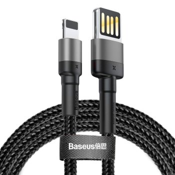 Baseus Cafule dvipusis USB į Lightning laidas 2.4A 1m, Pilkas/Juodas