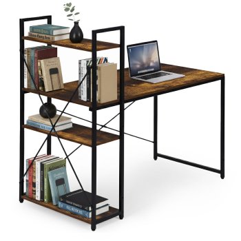 Case ModernHome kompiuterio stalas su lentyna 120x60 cm, riešuto/metalo