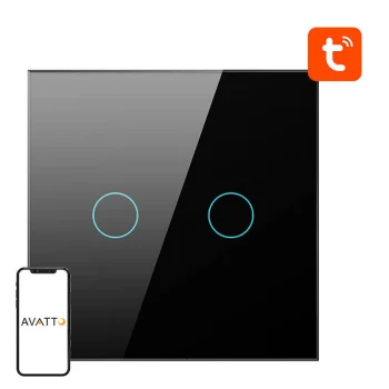 Išmanusis šviesos jungiklis Avatto ZTS02-EU-B2 ZigBee 2 Way TUYA, juodas