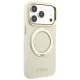Guess Ring Stand 360 Grained Classic Logo MagSafe dėklas telefonui iPhone 18 Pro / 17 Pro, smėlio spalvos