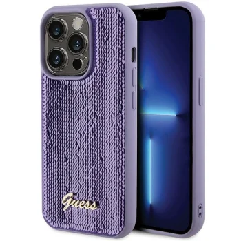 Guess iPhone 15 Pro Case Sequin Script Metal, Purple