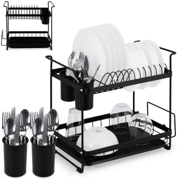 Massido MS-602 2-Tier Dish Drying Rack with Drainboard, black