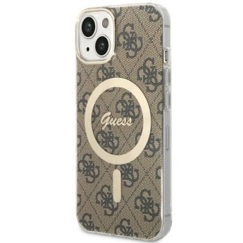 Guess iPhone 14 Case IML 4G Gold Stripe MagSafe, Brown