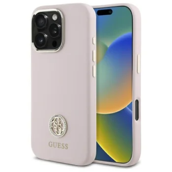 Dėklas iPhone 16 Pro Guess Silicone Logo Strass 4G, šviesiai rožinis
