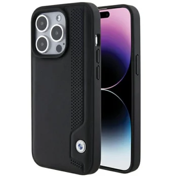 BMW Leather Blue Dots iPhone 15 Pro Max dėklas, juodas
