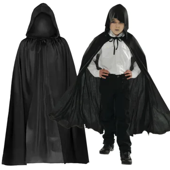 Kids Hooded Cloak for Halloween Fancy Dress Costume, Black