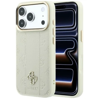 Guess Stripe Peony 4G Logo MagSafe dėklas telefonui iPhone 18 Pro Max / 17 Pro Max, smėlio spalvos