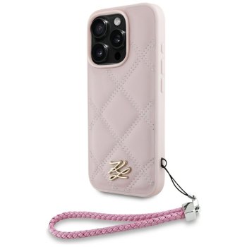 Karl Lagerfeld Quilted Initial Logo & Chain Strap iPhone 16 Pro Max Case - Pink