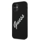 Guess iPhone 12 mini dėklas Silicone Vintage Script, juodas / baltas