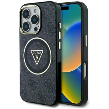 Guess IML Metal Glitter 4G MagSafe Case for iPhone 16 Pro, Black