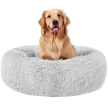 Soft Plush Pet Bed for Dogs and Cats, 100 cm, Light Grey