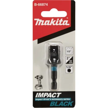 Makita B-66874 adapteris iš 1/4" šešiakampio į 1/2" keturkampį, 50 mm, juodas