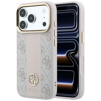 Guess 4G Stripe Round and Classic Logos MagSafe dėklas iPhone 17 Pro / 18 Pro, rožinis