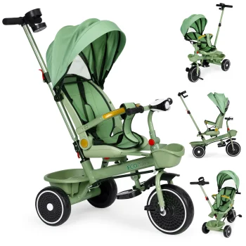 Triratukas-vežimėlis 2in1 Ecotoys su apsukama kėdute, žalias